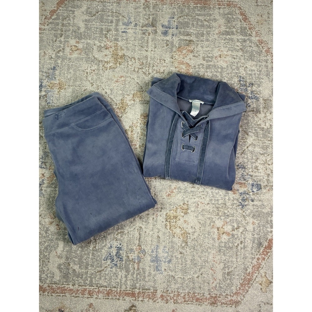 D&D Lifestyle Velvet Velour Loungewear Set Blue Lace Up Hoodie Sweatpants PM